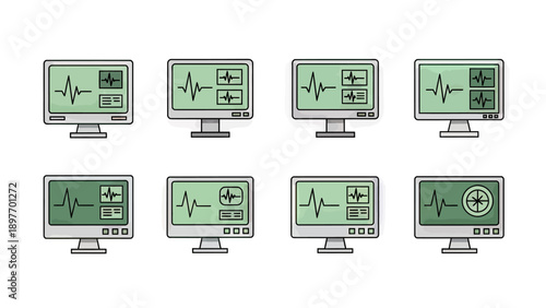 Medical Monitor Screens with ECG and Vital Signs - Set