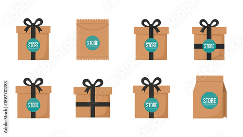 Collection of Gift Boxes and Bags with "STORE" Labels