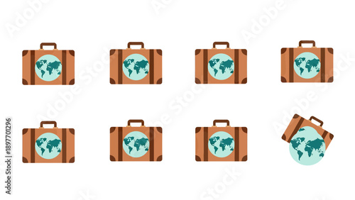 Retro Suitcase with World Map Icon - Travel Concept Vector
