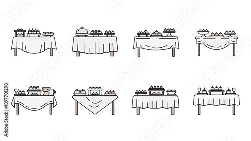 Buffet Table Assortment Vector Icons