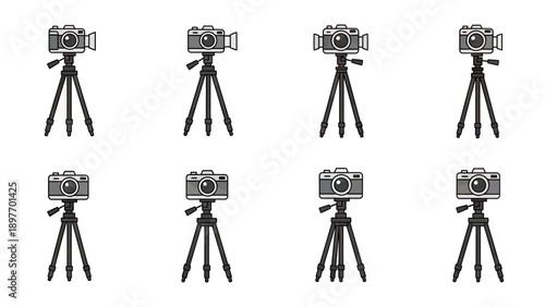 Collection of Cameras on Tripods: Photography and Videography Gear