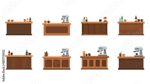 Coffee Bar Counter Collection Vector Illustration