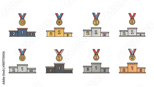 Podium and Medals Collection: First, Second, Third Place Awards