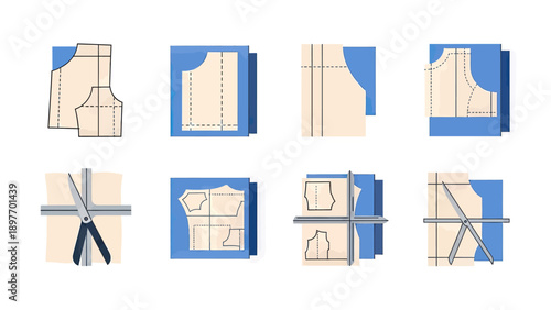 Sewing Pattern Pieces and Tools Vector Illustration