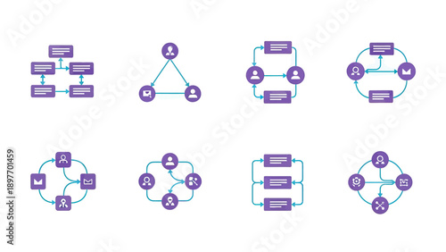 Set of Business Flowcharts and Diagrams in Modern Flat Style