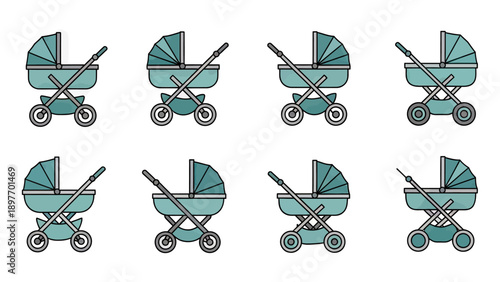 Collection of Modern Baby Stroller Icons