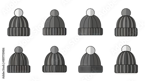 Set of Cozy Winter Beanies with Pom-Poms