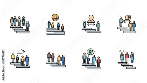 Teamwork and Hierarchy Icons Set