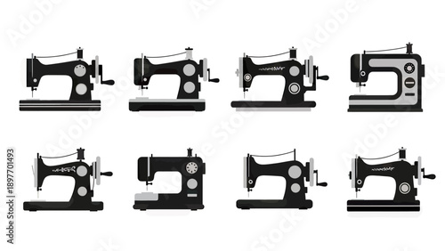 Collection of Vintage and Modern Sewing Machine Vector Illustrations