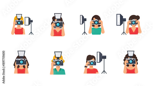 Photography Studio Icons: Diverse People Taking Pictures