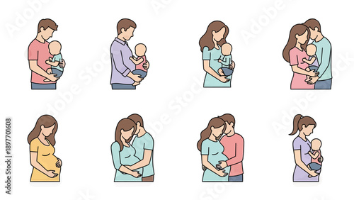 Family Love and Parenthood Icons Set