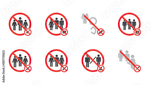 Social Distancing Icons: No Gathering, Group Limit, and Forbidden People