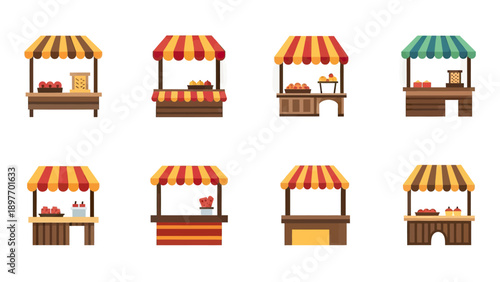Collection of Colorful Market Stalls with Awnings