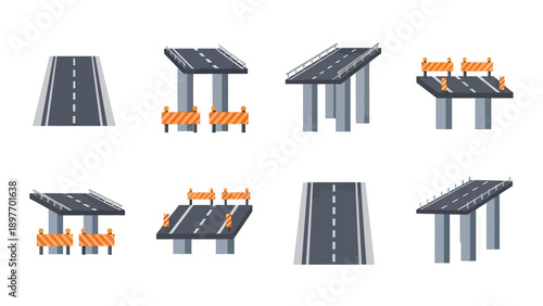 Highway Overpass and Road Sections Vector Set