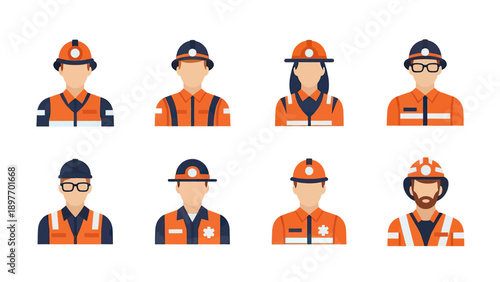Diverse Team of Safety Workers Avatars Set