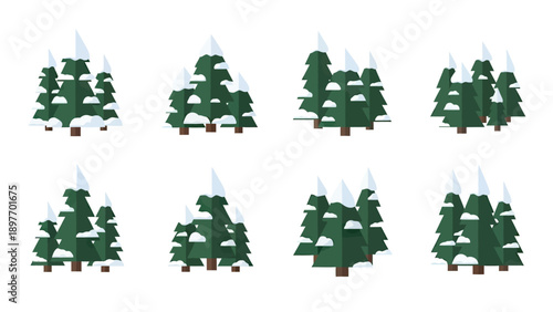 Snowy Evergreen Trees Collection - Flat Design Winter Forest Elements
