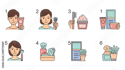 Skincare Routine Steps Vector Illustration