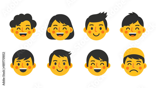 Diverse Smiling Faces and One Sad Face Vector Pack