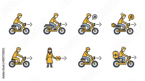 Motorcycle Delivery Process Steps with Icons
