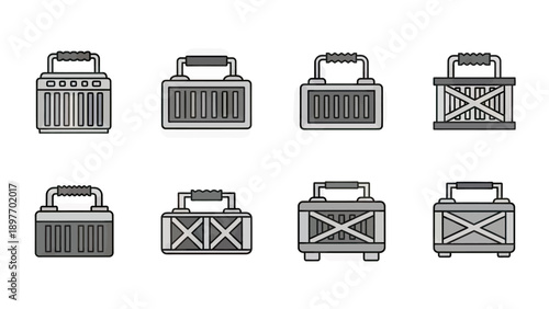 Set of Industrial Shipping Containers and Crates