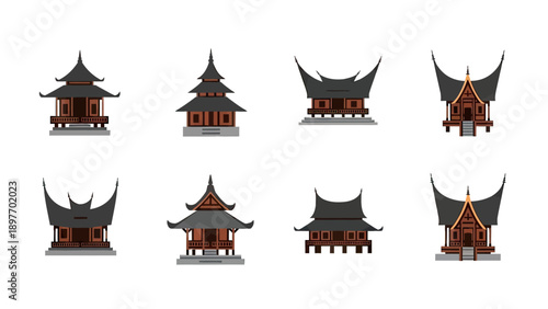 Collection of Pixel Art Traditional Asian Buildings
