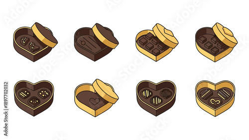 Heart Shaped Chocolate Boxes Assortment Vector Set