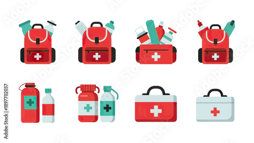 First Aid Kit Icons and Medical Supplies Vector Set