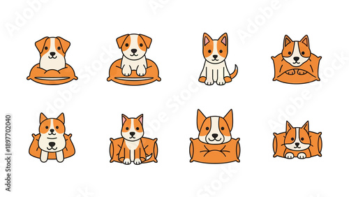 Cute Dog Poses Set: Adorable Puppies on Cushions