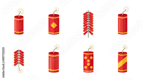 Set of Red Firecrackers and Firework Packs