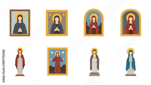 Christian Iconography: Sacred Figures Collection Vector Illustration