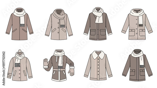 Winter Coats and Scarves Collection: Fashion Flat Design