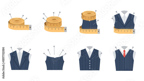 Tailoring Icons: Measuring Tape, Pins, and Suit Vests