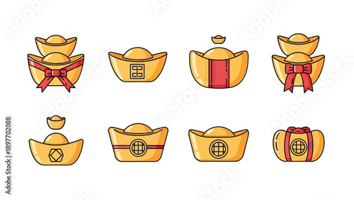 Golden Chinese Yuanbao Symbols of Wealth icons