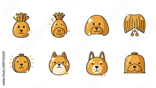 Cute Dog Icons Set: Adorable Cartoon Faces and Styles