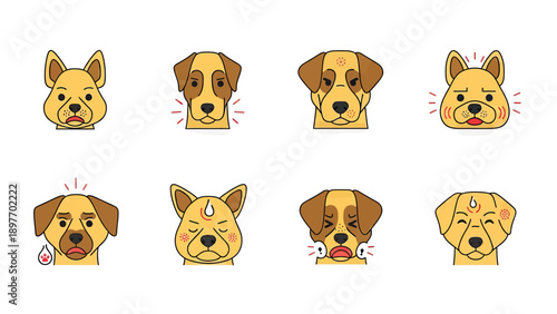 Set of Dog Emoticons Expressing Various Emotions