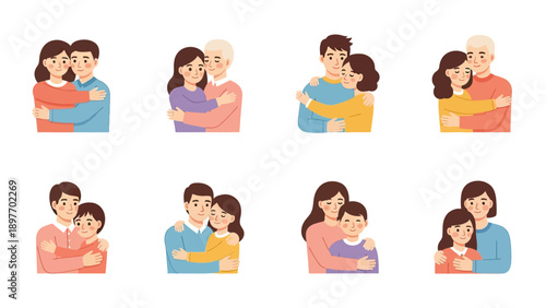 Diverse Couples and Families Embracing Affectionately