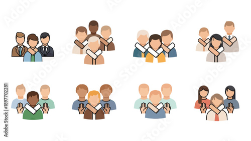 Diverse Group of People Showing Stop Gesture Icons