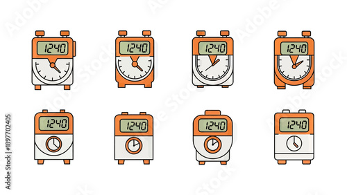Collection of Retro Alarm Clocks with Digital Displays and Analog Dials