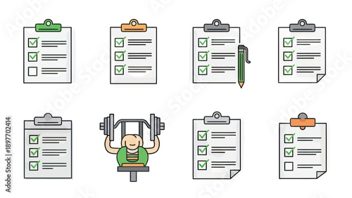 Fitness Checklist Icons: Workout and Progress Tracking
