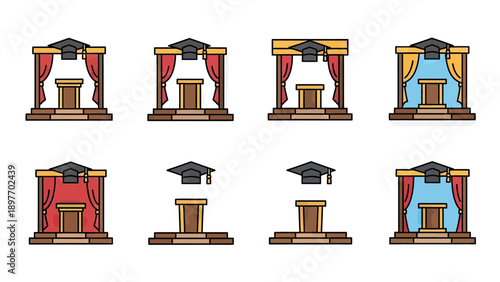 Graduation Podium and Tassel Set: Academic Achievement Icons