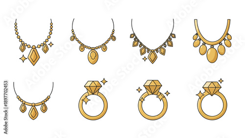 Luxury Jewelry Collection: Necklaces and Rings with Diamonds