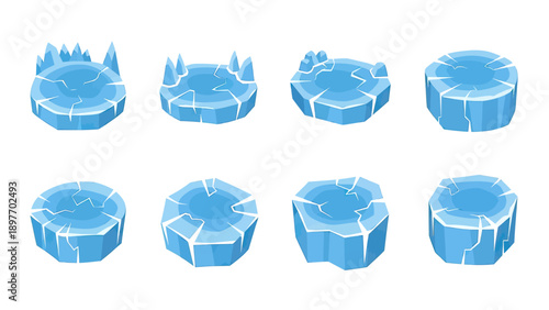 Frozen Ice Platforms Collection Vector Illustration