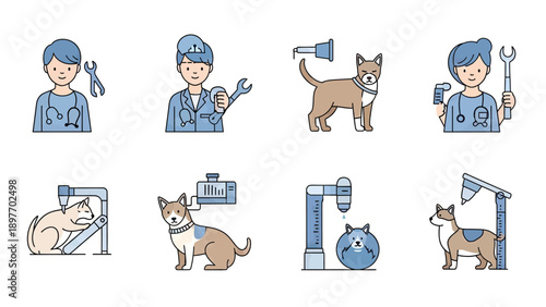 Veterinary Care Icons: Professionals and Pets