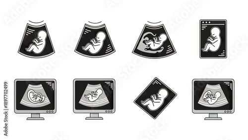 Fetal Ultrasound Icons: Pregnancy Stages and Technology