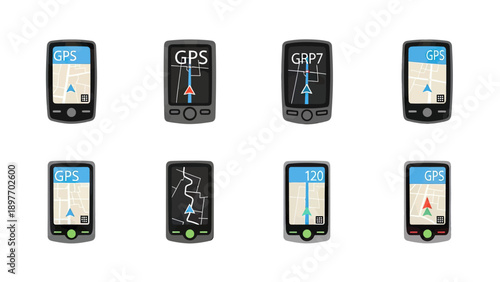 Set of GPS Navigation Devices with Maps and Routes