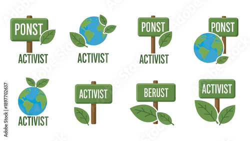 Eco Activism Symbols: Planet Earth, Signs, and Leaves