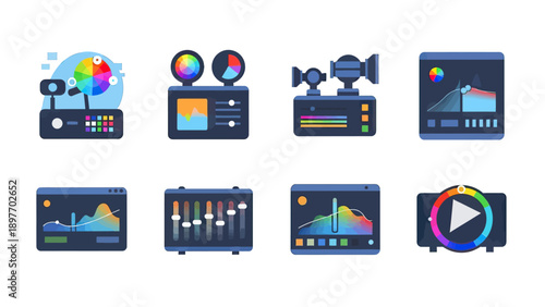 Video Editing and Color Grading Gear Icons