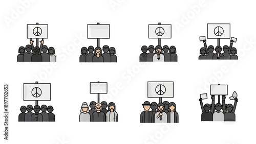 Diverse Crowd Protesting with Signs and Peace Symbols