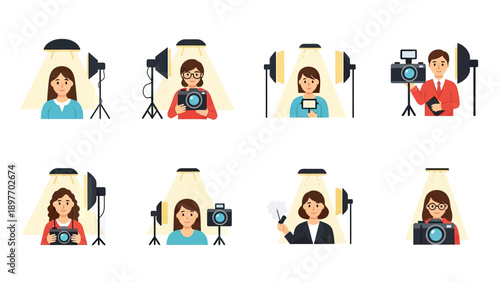 Photography Studio Setup with Diverse Photographers and Cameras