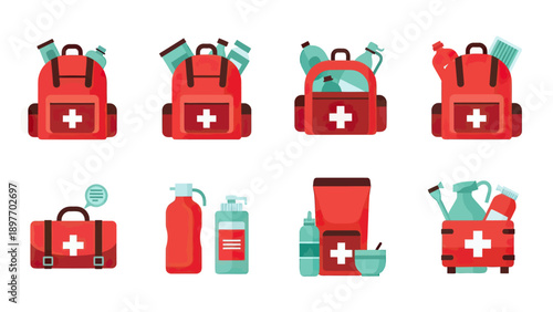 First Aid Kits and Supplies Vector Icons